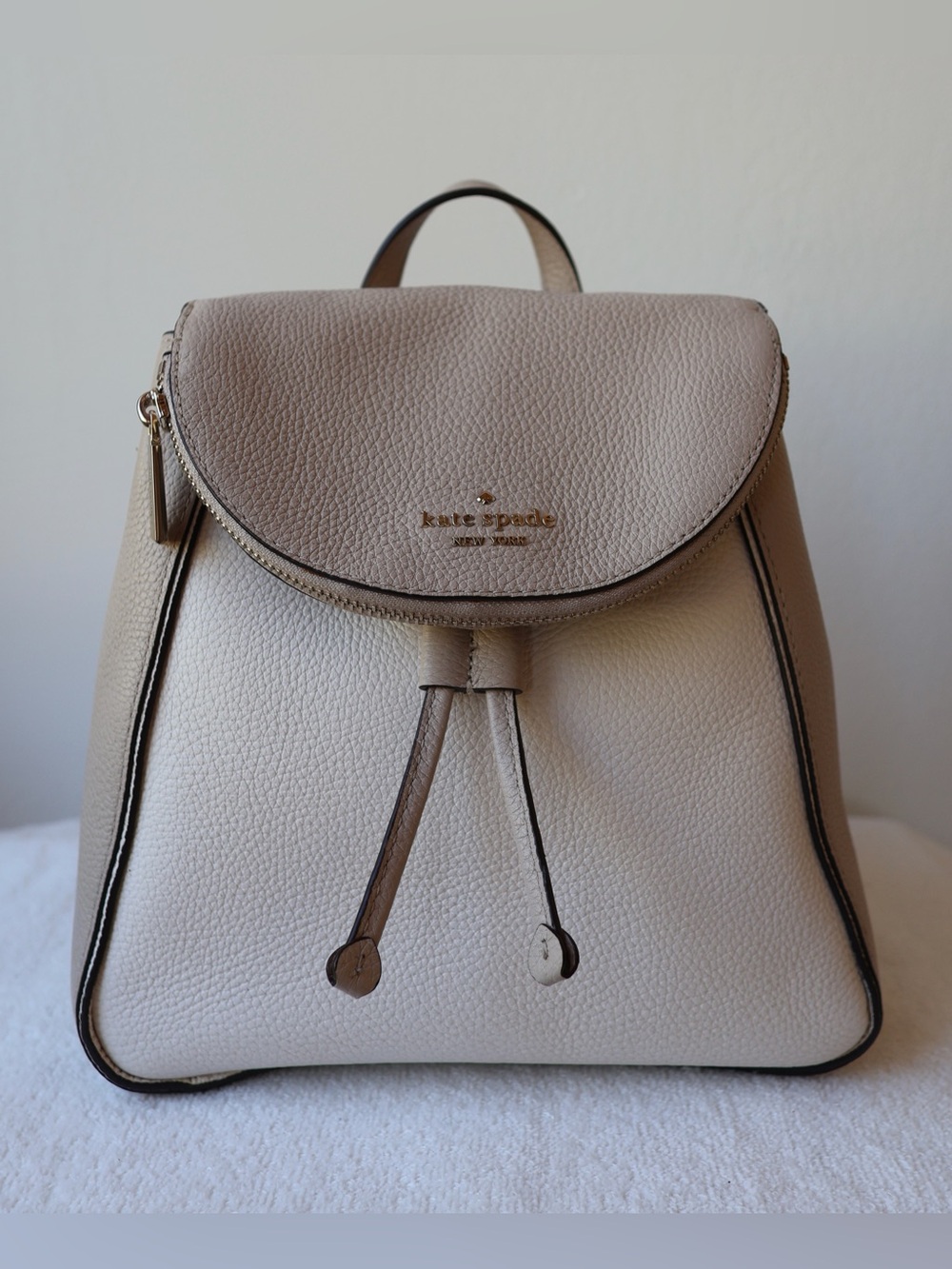 Kate Spade Leila Medium Flap Backpack in Warm Beige Multi